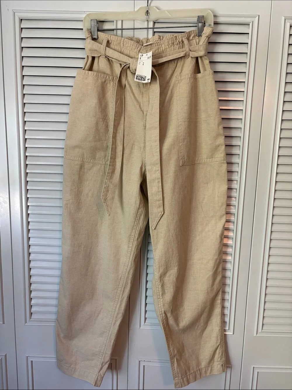 H&M Beige Paperbag Waist Trousers with Tie Size M
